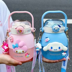 1050ml Sanrio Di Động Trẻ Em Cốc Nước Có Ống Hút Hoạt Hình Kuromi My Melody Cinnamoroll Chai Uống Kawaii Dung Tích Lớn Cốc Nước Chống Rò Rỉ Ngoài Trời