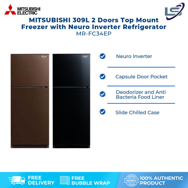 MITSUBISHI 309L 2 Doors Top Mount Freezer with Neuro Inverter