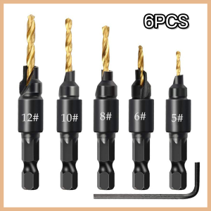 6PC HSS Drill Bit Countersink Wood Drill Bit Set Cordless Step Drill Bits for Metal Woodworking #5 #6 #8 #10 #12