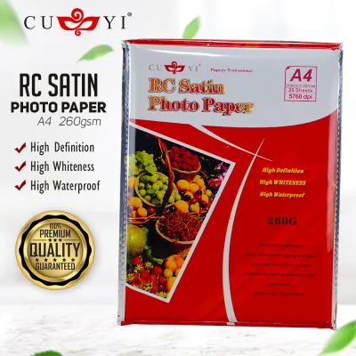 Linework- CUYI RC Satin Photo Paper 260gsm A4 5R 4R 3R Size (20 Sheets per pack)