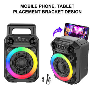 Outdoor Indoor Portable Bluetooth Speaker with Microphone RGB Lighting for Karaoke and Music Playback