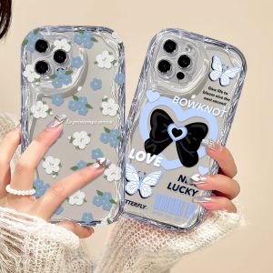 Local Casing hp iPhone 15 Pro Max iPhone 11 12 14 13 Pro Max XR 7Plus X XS Max 6s 7 8 6 Plus SE 2020 Blue and white flowers and love bow 3D Soft Wave Edge TPU SoftCase XingDuo
