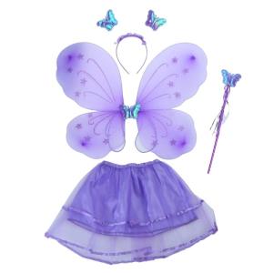 Kids Girl Fairy Princess Costume Butterflies Wing Magic Wand Tutu Skirt Headband Party Cosplay Prop for Halloween Stage