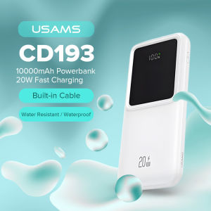 USAMS Powerbank CD193 10000mAh PD20W Fast Charging Power Bank 3 Built-in charging cables Portable PowerBank Universal For iPhone Huawei Oppo Vivo Realme HONOR Redmi Android Phone
