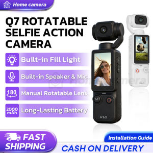 Q7 Rotatable Selfie Action Camera with Built-in Fill Light Speaker & Mic 180 Manual Rotatable Lens 2000 mAh Long-Lasting Battery for Vlogging Rides