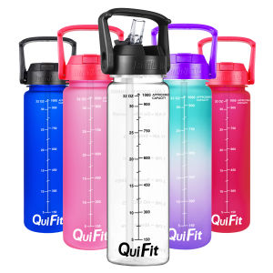 QuiFit Motivational Water Bottle 1L 32OZ withTime Maker & Straw Durable and Recycle Tumbler Loving Gift For Fitness Outdoor Enthusiasts