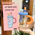 HANGDIAN Stylish High-Capacity Ice Cream Tumbler with Straw and Handle - Perfect for Summer Drinks and On-the-Go Use. 