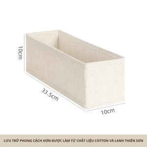 Hộp đựng đồ lót tất vớ vải cotton và lanh Thiên Sơn khung bảng nhựa PP giặt được KT 33.5*10*10cm Akii Home TD107