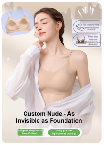 Specially Adjusted Skin Color Invisible Underwear For Women In Summer Thin Ice Silk Cool Feeling Spaghetti Straps Beautiful Back Flesh Color Liquid Foundation Bra/ 冰丝内衣