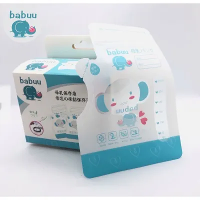 (Tách Hộp) Hộp 50 túi trữ sữa có vòi 250ml Babuu Nhật Bản hình Voi có vòi rót tiện lợi