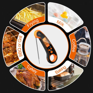 Upgraded Wireless Digital Meat Thermometer Instant Read Food Thermometer with Long ProbeUltra Fast Cooking Thermometer for Grilling BBQ Baking(Orange)