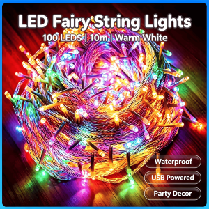 INXX 10M Christmas Fair Lights Decoration 100 Led Light String Strip Light Warm White Light Colorful for Wedding Home Party Light of Outdoor Decor with Connector