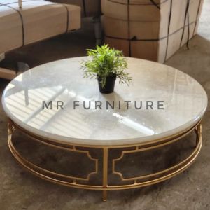 Meja Oshin Bulat Top Marmer Krem