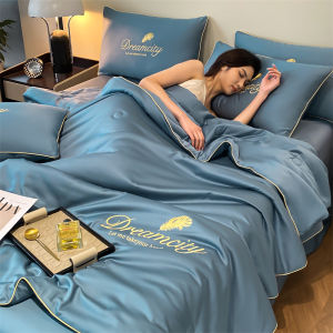 【Super low price】Luxury Washed Ice Silk Fiber Summer Comforter Ultra Soft Lightweight Cooling Blanket Embroidery Queen King Air Conditioner Quilt