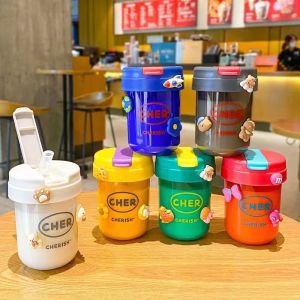 CITYGOODS Water Bottle With Straw Cover For Kids Portable Leakproof Cute Tumbler Drinking Milk Sippy Cup 300ML
