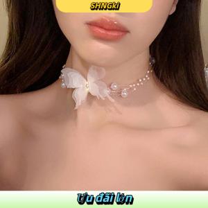 SHNGki Trắng Bướm Ngọc Trai Choker Vòng Cổ Cho Phụ Nữ Ngọt Ngào Giả Ngọc Trai Xương Đòn Chuỗi Cổ Vòng Cổ Đám Cưới Đồ Trang Sức Quà Tặng