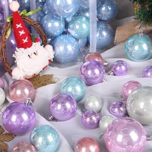 ≮927≯ High-end shopping mall holiday pearlescent Christmas ball decorations Christmas tree decoration Candy-colored iridescent ball set