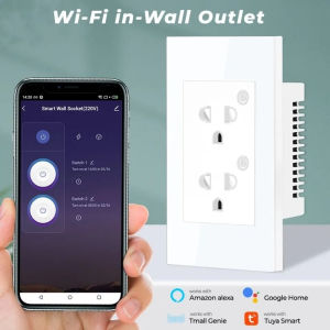 Ổ cắm đôi âm tường mặt kính cường lực có WiFi và Bluetooth điều khiển từ xa có đo công suất 16A