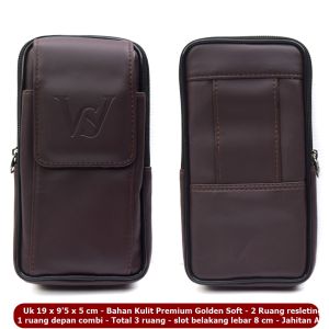 Dompet HP Pria Kulit Pinggang Kombinasi 3 Ruang