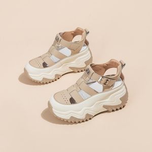 [Free Shipping] Ins Korean-Style WomenS New High-Heeled Platform Sandals With Hollow Design Inner Height-Increasing Casual For Petite Women