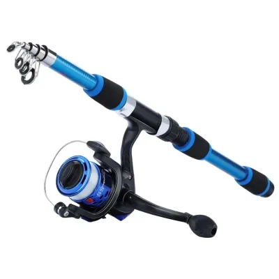 1.8M Fishing Rod Reel Set Glass Telescopic 6 Sections Fishing Rod for Freshwater Saltwater Fishing