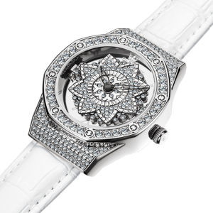 OLEVS 9996 Women Quartz Fashion Watch Gift Round-dial Genuine Leather Watchband Wristwatch