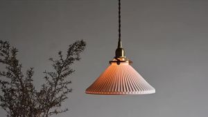 LZD  Đèn Chùm Cổ Điển Kiểu Nhật  ins Bắc Âu Đơn Giản Phòng Ăn Phòng Ngủ Đầu Giường Bàn Ăn Lối Đi Bằng Đồng Thau Xếp Ly Đèn Chùm Gốm