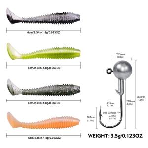 ZEEMIN PRO BEROS 51pcs Soft Fishing Lures Kit Silicone Lure Set Artificial Bait Worm with Crank Jig Head Hook HOOK:3.5g Soft:1.8g