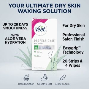 Veet Professional Wax Strips 20s Dry Skin Aloe Vera Hair Removal Legs Body Perfect Finish Wipes
