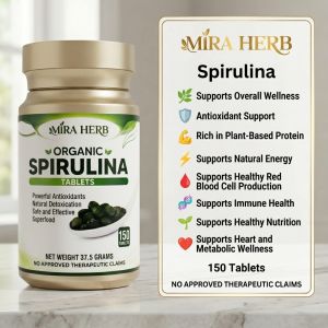 DNSPH MIRA HERB Organic Spirulina 150 Tablets | Premium Spirulina Superfood Supplement | Antioxidant & Plant-Based Protein Support | Natural Energy Immune & Overall Wellness Support