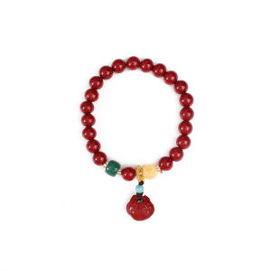 高品质朱砂女士手链饰品紫金砂平安扣貔貅吊坠手串平安手链2025新年礼物 High-quality Cinnabar Ladies Bracelet Ornaments Purple Gold Sand Peace Buckle Pixiu Pendant Hand Peace Bracelet 2025 New Year Gift