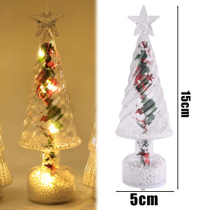 LED Christmas Tree Night Light Desktop Tabletop Decor with Pine Needles Battery Powered Mini Xmas Tree for Bedroom Warm Gift