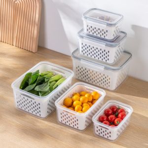 Keranjang Buah Sayur 3in1 Keranjang Saringan Kotak Tempat Penyimpanan Makanan Kulkas Pengering Sayur Keranjang Buah Pengering Sayuran Saringan Serbaguna