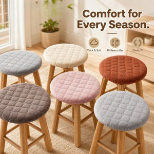 Round Stool Seat Cushion Cover Thick Padded Elastic Chair Seat Pad Flannel Soft Washable