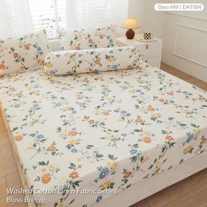 DORAMILL 100% Washed Cotton Linen Floral Fitted Bedsheet Set Grade A Fabric Single Queen King #DAT