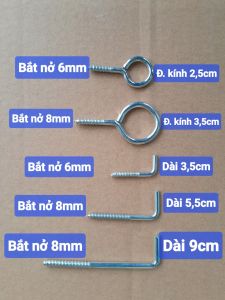 Combo 5 chiếc vít tròn vít móc màn chữ L các cỡ và tắc kê nhựa tương ứng