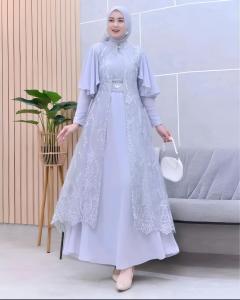 Gamis Wanita Dewasa JANEETA DRESS CERUTY BABYDOLL MIX TILLE BORDIR Gamis Kondangan Mewah Set Outer