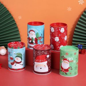 HOUCHU Cartoon Christmas Savings Tank Santa Claus Snowman Xmas Tinplate Box Christmas Cookie Jar Random Pattern Candy Box For Storing Candy Chocolate Coin