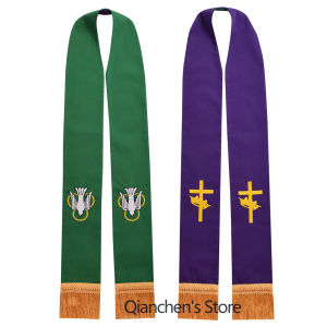 Reversible Stole Scarf With Cross and dove Embroidery Vestments with Tassels (Red & White)
