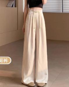 Phong cách Trung Quốc khóa vải satin Jacquard quần ống rộng cho phụ nữ mùa hè cao eo treo quần sàn ống suông cho Trung Quốc năm mới