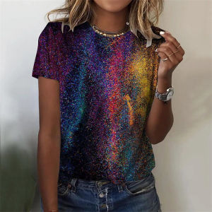 [Local Stock] ZEEMIN Summer Colorful Graffiti 3D Print T-shirts Women Streetwear Casual Fashion Y2k Short Sleeve T Shirt O-neck Tees Tops Clothing