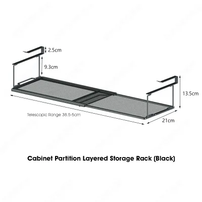 ODOROKU Extendable Under Cabinet Hanging Shelf Organiser Carbon Steel Under Shelf Organizer Partition Layered Storage Rack Dishware Plates Bowls Spices Shoe Rack Kitchen Rack Bathroom Rack Wardrobe Closet Organizer Shoes Black White