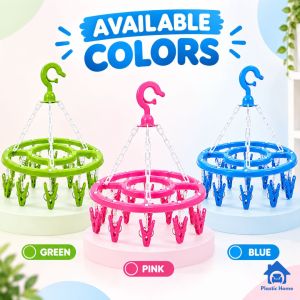 Hanging Laundry Rack with 18 Clothespins Circular Clothes Drying Hanger Space Saving Organizer for Small Laundry Room Balcony Home