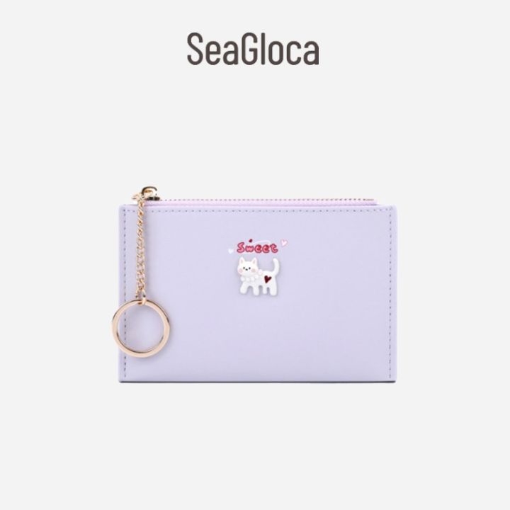 SeaGloca กระเป๋าสตางค์คล้องมือใส่บัตรมีซิปสำหรับผู้หญิงลายแมวน่ารักมัลติฟังก์ชันใหม่