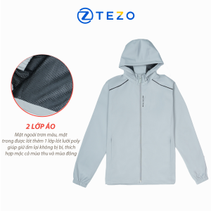 Áo gió nam Tezo áo khoác nam 2 lớp có mũ công nghệ chống nước Gore Tex 24AG2T018