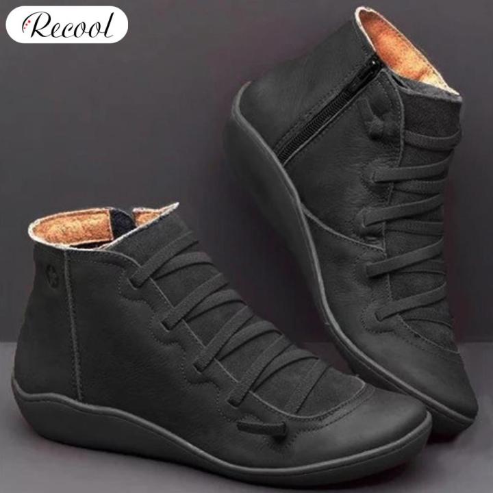 Recool Leather Ankle Boots Autumn Vintage Lace Up Women Shoes ...