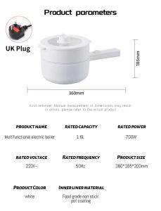 Multi Cooker Electric Rice Cooker 1.6L Hot Pot Mini Non Stick Ceramic Frying Pan Kitchen 700W Periuk Nasi Pot 電煮鍋 电煮锅 火鍋