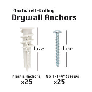 25 Set Drywall Anchor Kit With Screws Self Drilling Wall Drywall Nylon Ribbed Anchor Plastic Expansion Tube Self-drilling Drywall Anchors screw Plasterboard Nylon Anchors Home Curtain Drywall Tool