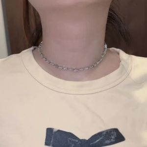Certified Full Moissanite Necklace Choker for Women S925 Silver Round/Pear/Marquise/Asscher Cut Lab Diamomd Adjustable Neckchain