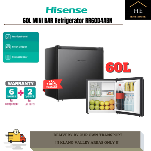 Hisense 60L Single Door 1Door Mini Bar Refrigerator Fridge RR60D4AGN